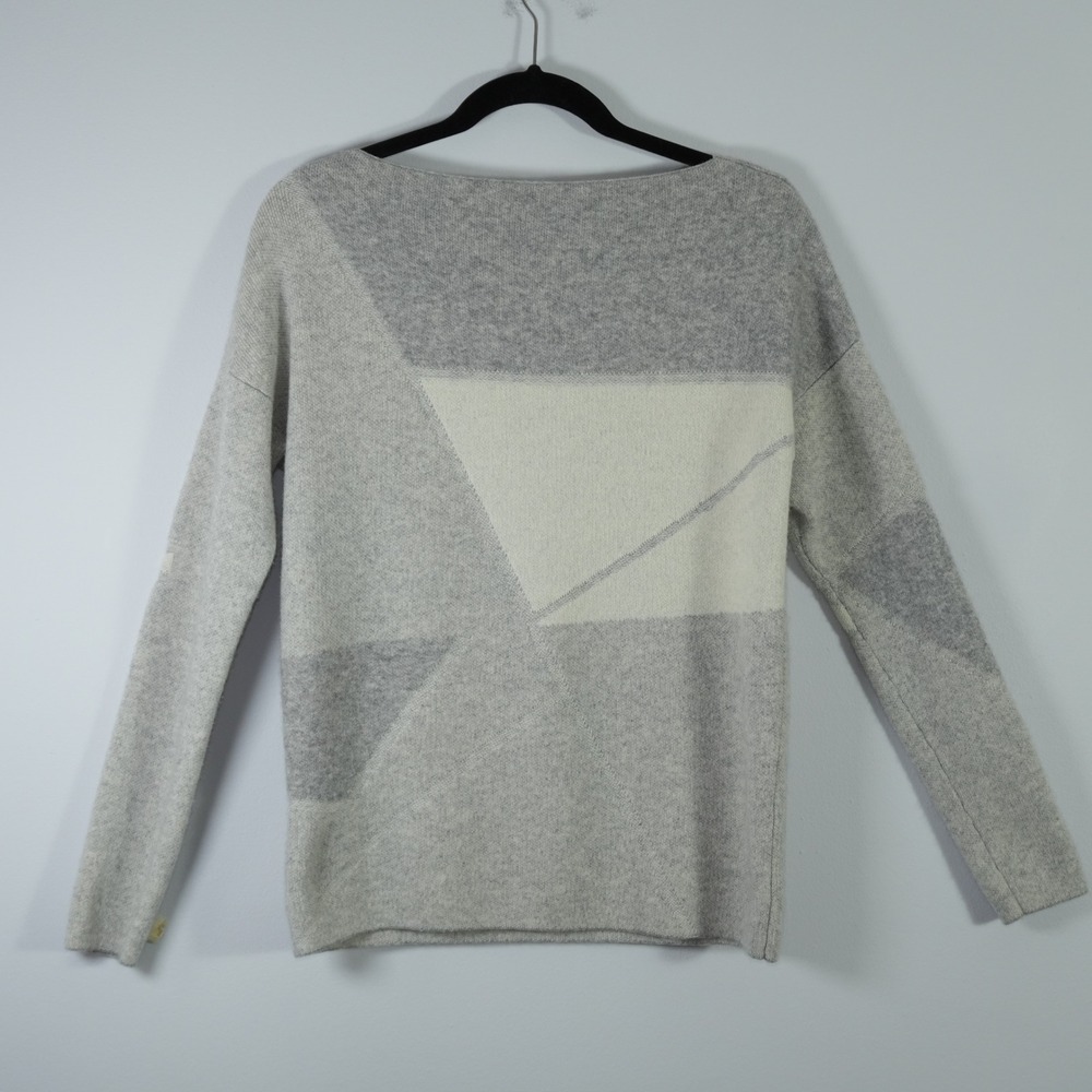 Vince Wool Cashmere Abstract Boatneck Sweater Colorblock Gray Lightweight XS